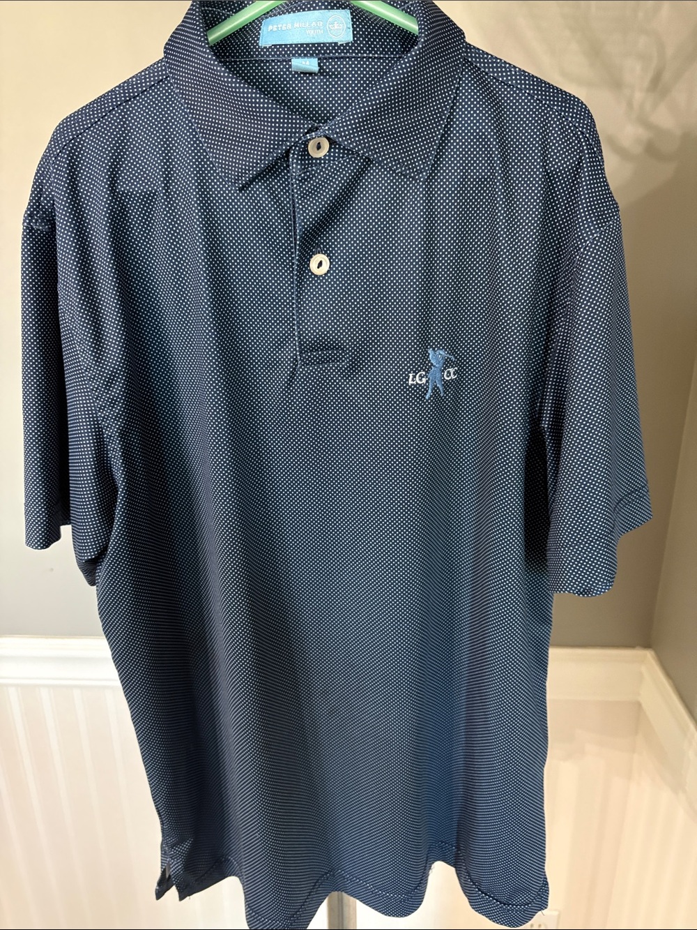 Peter Millar Navy Microdot Performance Polo with Light Blue Logo